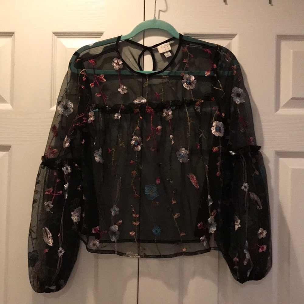 Cute embroidered mesh top